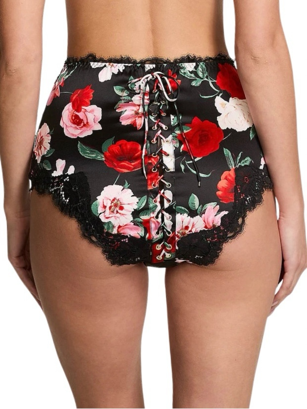 ATELIER x Victoria's Secret Medium Black Roses Satin Lace Trim High Waist Panty - Picture 2 of 4